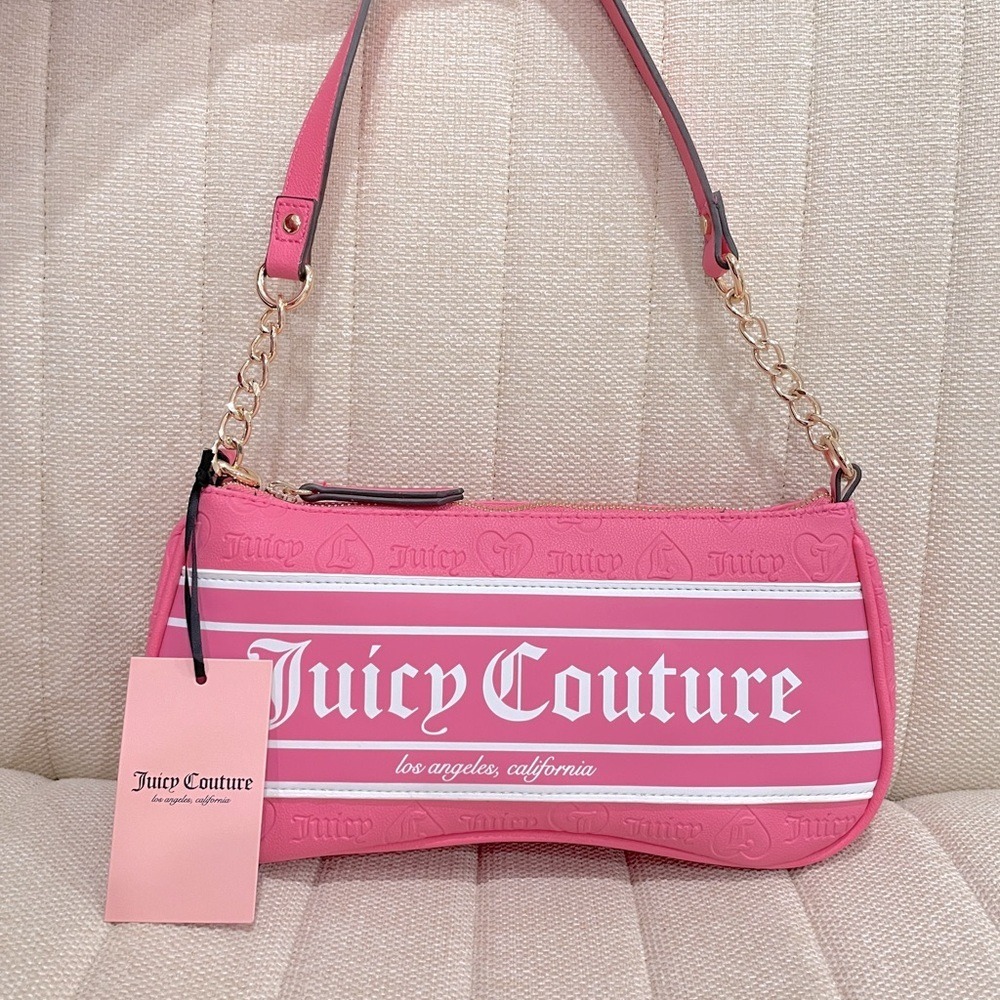 NEW‎ Juicy Couture Pink Embossed Heart Logo Baguette Shoulder Bag Fashionista